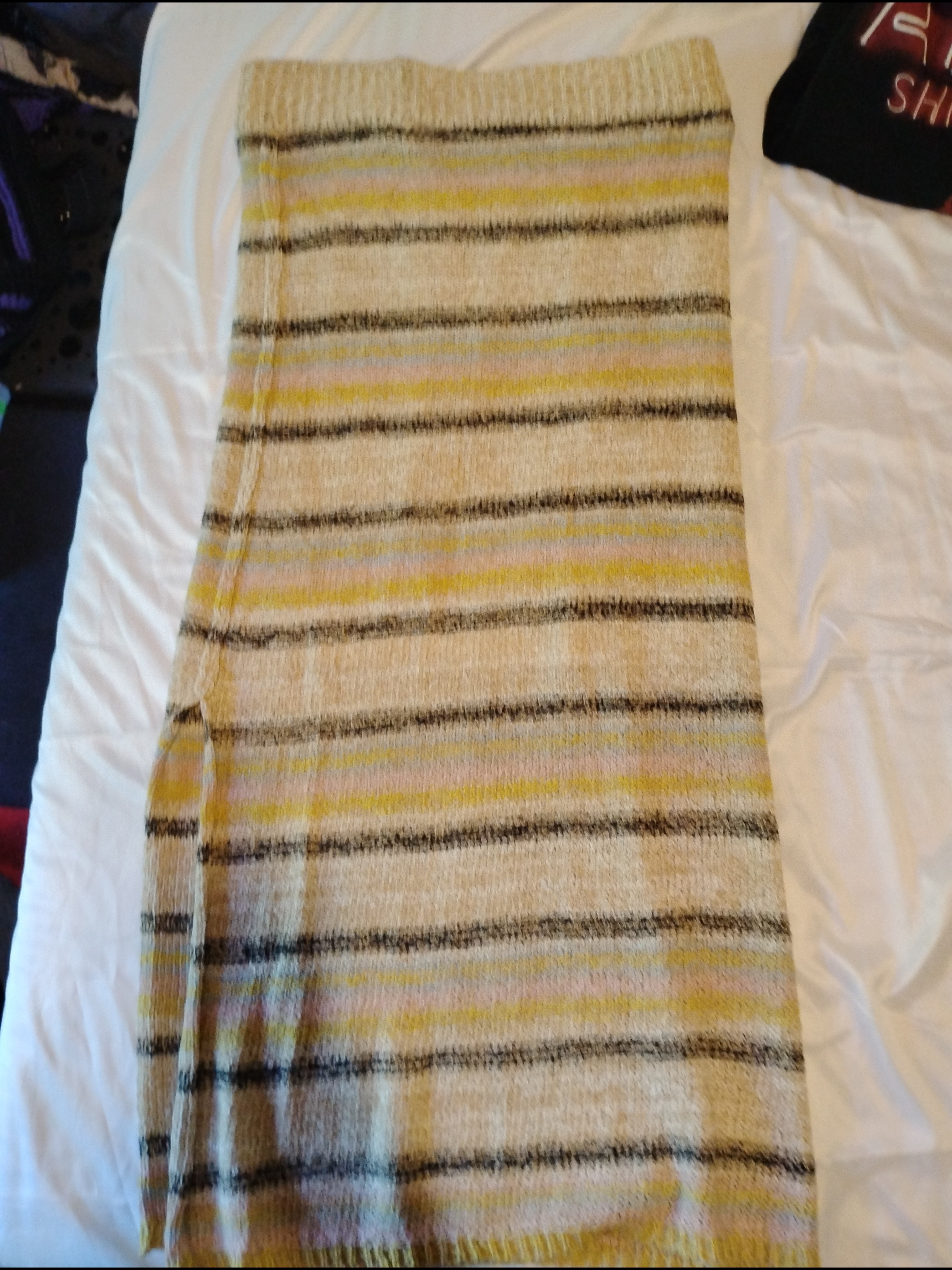 Striped Knit Midi Skirt In Cream And Yellow